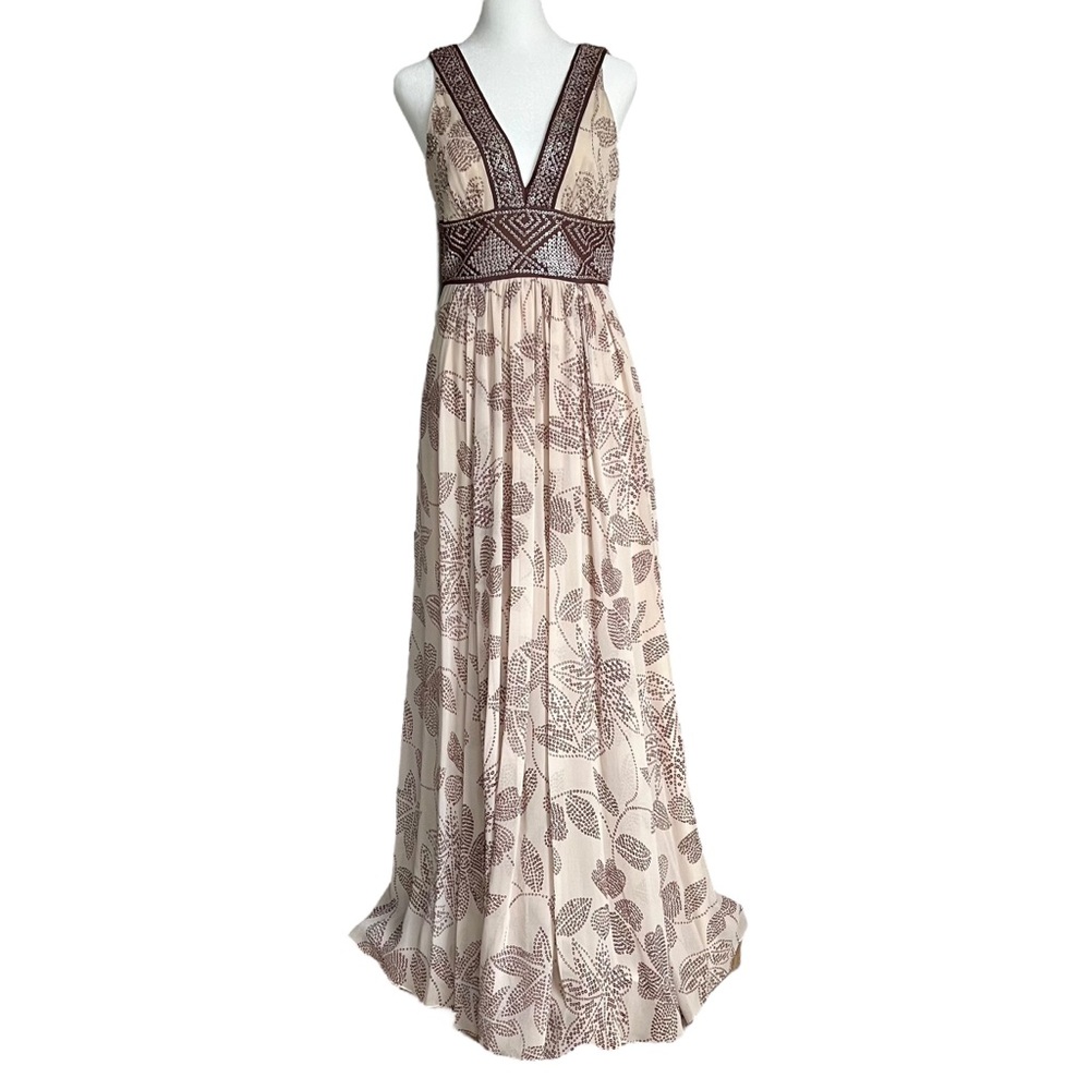BCBG Silk Designer Prom Formal Evening Gown Dress Sequins Flowy Bohemian 2 XS